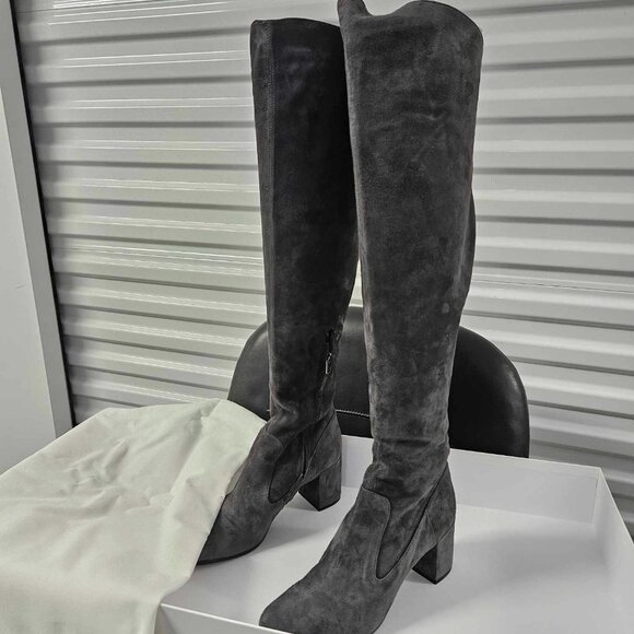 Vince / Blythe Grey Pewter Suede Fitted Block Heel Over the Knee Boots - Picture 1 of 6